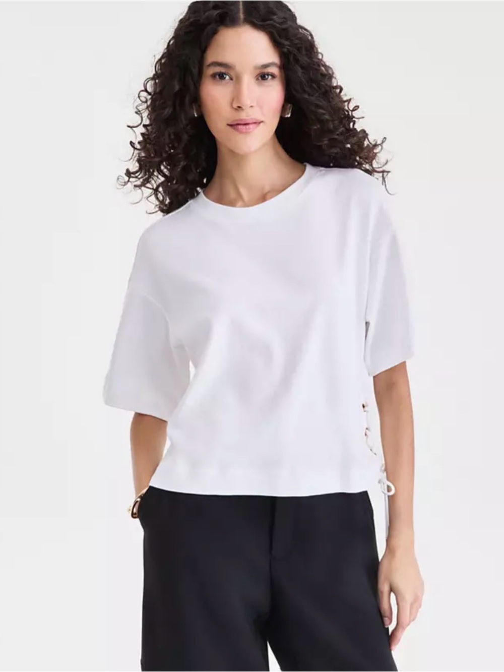 NWT I.N.C. International Concepts Lace-Up-Side Cotton T-Shirt